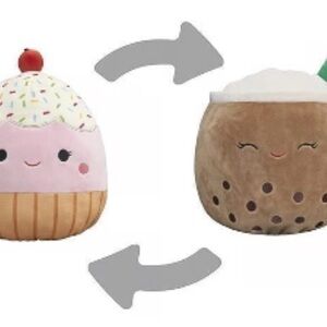 Squishmallows Flip-A-Mallows 12-Inch Brown Boba Tea Pink Cupcake Bernice & Clara